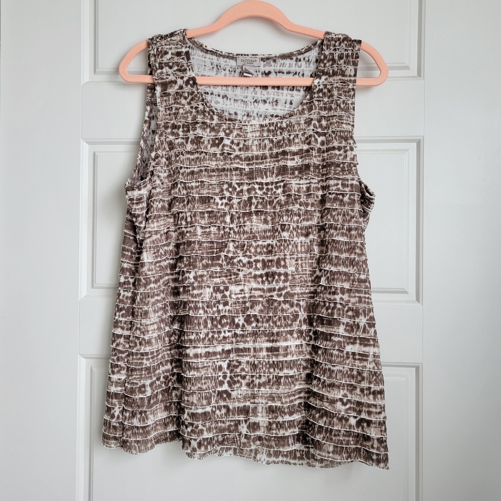 Easy Ware by Chico's Leopard Ruffled Tank Top.  Lined in EUC Size 2